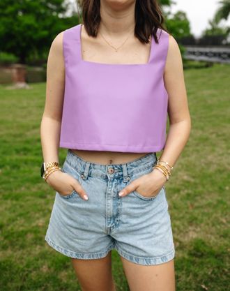 BuddyLove Manning Vegan Leather Cropped Tank Top In Purple