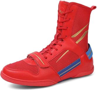 Generic Boxing Shoes for Men Women Breathable Boxer Boots Anti-Slip Lightweight Comfortable Fighting Wrestling Boots,Red,10.5 UK