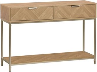 Sweeek Consola de madera con efecto espiga y 2 cajones, 110cm, natural