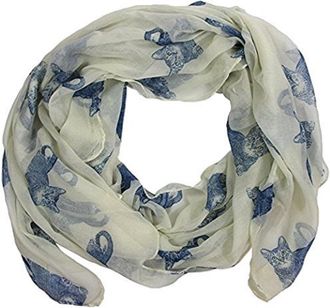 World of Shawls Girls Lady Women Cute Cats Print Scarf Wraps Shawl Soft Scarves Maxi (Ivory Cream)