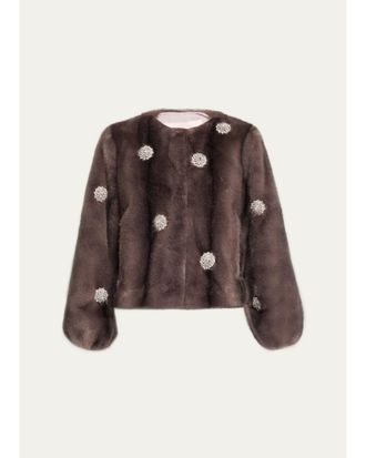 Cinq &agrave; Sept Benson Rhinestone Dahlia Faux Fur Coat