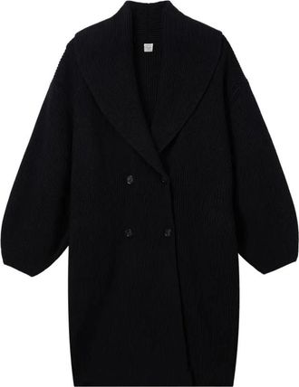 Toteme Lange Sjaalkraag Cardigan - Dames - Lange truien - Zwart - XS - Wol - Truien & Vesten