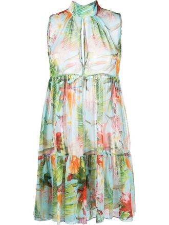 Philipp Plein Georgette short dress with flower - Blue
