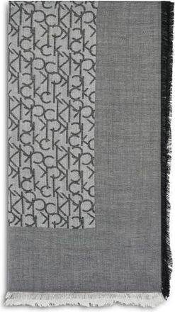 Calvin Klein Fringe Trim Logo Scarf in Black at Nordstrom Rack