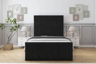 Sloomy Kingsley Plush Frame-Mattress - 50 Upholstered Headboard in Black | Size: Small Double