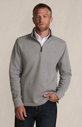 Lands End Bedford Rib Casual Quarter Zip Sweater in Charcoal Heather Herringbone at Nordstrom, Size Xx-Large