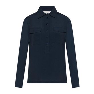 Seventy Lange Mouw Polo - Dames - Tops - Blauw - Maat: XS Zijde
