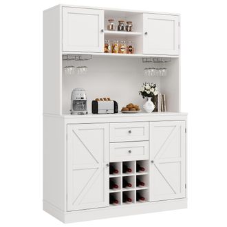 STILVORA Aparador De Cocina Alto Con 4 Puertas, 2 Cajones, Estantes Ajustables Y Botellero, En Mdf, 120x40x188 Cm, Blanco