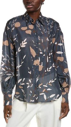 Brunello Cucinelli Womens Navy Floral Button-Up Shirt, Size XS