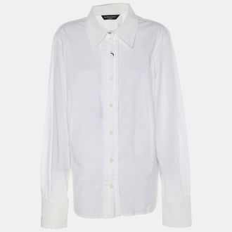 Marina Rinaldi Marina Sport by Marina Rinaldi White Stretch Cotton Pleated Front Long Sleeve Shirt L