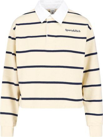 Sporty & Rich Cropped Sweater With Navy Stripes And Classic Collar