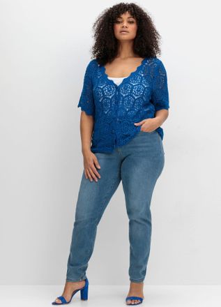 Sheego Strickjacke SHEEGO BY JOE BROWNS, Damen, Gr. 48/50, blau (kobaltblau), 50% Baumwolle, 50% Polyacryl, unifarben, Strickjacken Strickjacke