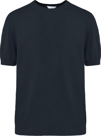 Malo Black Short-Sleeved Cotton Knit Top