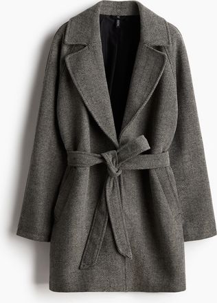 H&M Filzmantel mit Bindegürtel - Grau