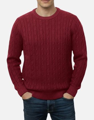 Firetrap Mens Mens Cable Knit Sweatshirt Chunky Crew Neck Pullover Cotton Winter Warm Jumper - Red - Size: 36