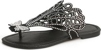 Generic Womens Fashion Flat Flip Flop Summer Dressy Slippers Glitter Rhineston Buftterfly Deocr Lightweight Casual Beach Slides (7.5,Black)