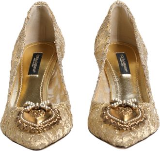 Dolce & Gabbana Gold Taormina Lace DEVOTION Pumps Womens Shoes