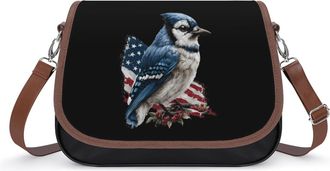 Generic Blue Jay Bird with U.S. Flag Fashion Womens Crossbody Bags Novelty Handbag Shoulder Bag Purse