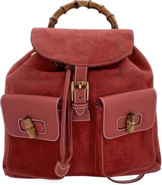 Gucci Red Suede Bamboo Backpack (Authentic Pre-Loved)
