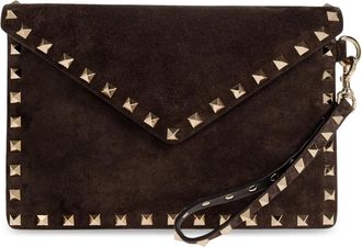 Valentino Garavani Rockstud Leren Clutch - Dames - Clutches - Bruin - ONE Size - Leer - Tassen