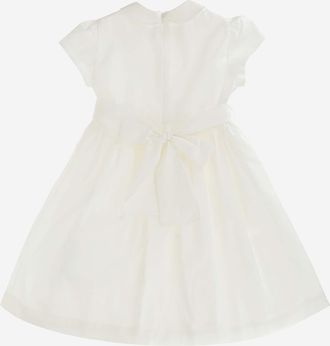 Il Gufo Girls Dress Stretch Cotton With Flower Detail White Shell