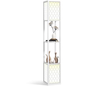 HOMCOM Homcom - 2-Light Modern Floor Lamp with Shelves for Living Room, Bedroom, White