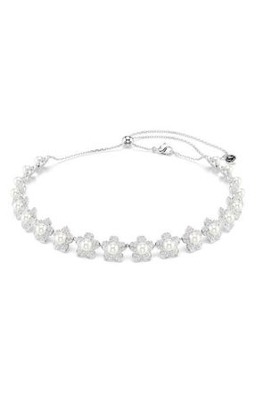 Swarovski x Ariana Grande Crystal Faux Pearl Choker Necklace in Silver/White at Nordstrom