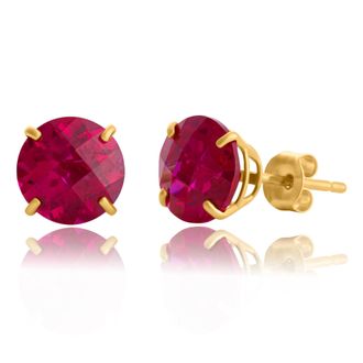 MAX + STONE 10k Yellow or White Gold 8mm Round Cut Gemstone Birthstone Stud Earrings