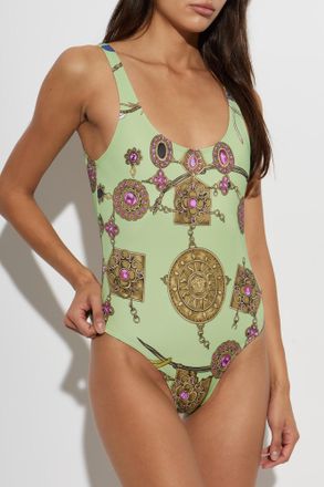 Versace One-piece Swimsuit With Broken Jewels Print, Womens, Green