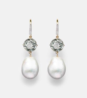 Mateo Bijoux 14kt gold drop earrings with amethysts, pearls, and diamonds