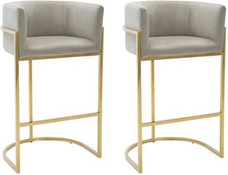 Pascal Morabito Pascal Morabito - Sgabello da bar in Velluto e Acciaio inossidabile Beige e Dorato - Lotto di 2 - peria di