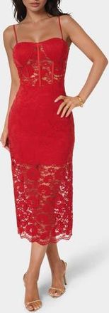 Bebe Lace Corset Body-Con Midi Dress in Red at Nordstrom Rack, Size X-Small