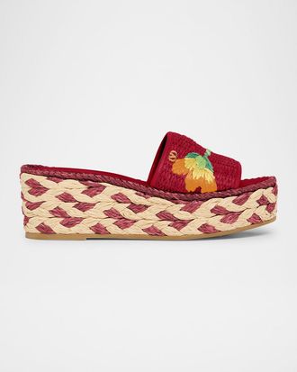 Valentino Garavani Bribri Floral Flatform Espadrille Sandals