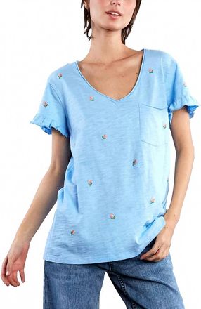 BILLY T Rosey Embroidered Flower Tee In Canal Dutch