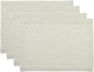 Solino Home Linen Placemats Set of 4, 14 x 19 Inch for Dining Table, Holiday and Everyday Table Decor - Narrow Stripe in Sage And White at Nordstrom