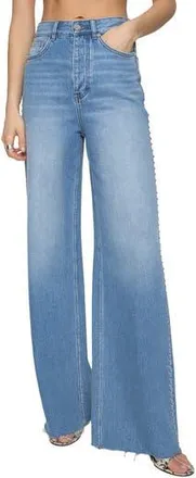 Rebecca Minkoff Camille Stud Raw Hem Wide Leg Jeans in Bleeker Wash at Nordstrom Rack, Size 28