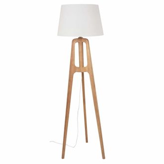 Maisons du monde L&aacute;mpara de pie tr&iacute;pode de madera de hevea y pantalla de poli&eacute;ster reciclado gris H150