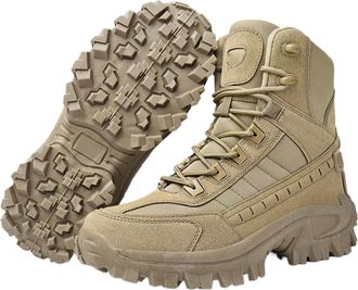 Generic Mens Lightweight Tactical Work Boots with Side Zipper Waterproof Slip Resistant for Hiking Construction Duty & Outdoor(Khaki,13.5)