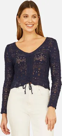 Yumi Front Ruched Crochet Top in Navy at Nordstrom, Size Medium