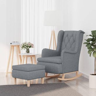 vidaXL Sill&oacute;n Con Patas Mecedoras Y Taburete De Tela Gris Claro Vidaxl