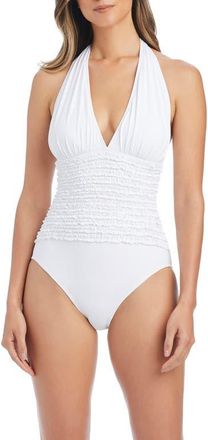 Bleu Rod Beattie Ruffle Halter One-Piece Swimsuit in White at Nordstrom, Size 10
