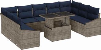 vidaXL Juego De Sof&aacute; 10 Uds. 9-n&uacute;mero De Plazas Negro Y Azul Vidaxl