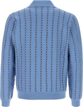 Fendi Mens Cerulean Blue Cotton Polo Shirt Jeans+tabacco Exterior Exterior: T-shirts And Polos