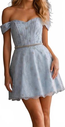 Jovani Off The Shoulder Embellished Dress In Light Blue