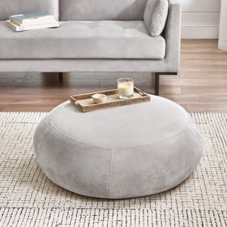 Furniturebox Otis Round Soft-Touch Velvet Footstool in Taupe