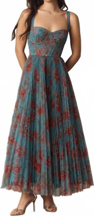 Hutch Womens Macclare Floral Pleated Maxi Gown In Teal Rust