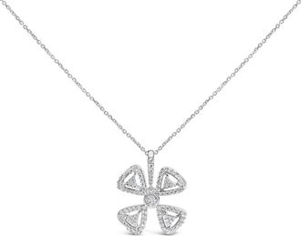 House of Brilliance 14K White Gold 5/8 Cttw Diamond 4 Leaf Floral Pendant Necklace at Nordstrom