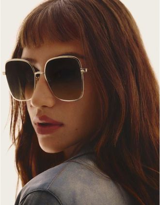 Quay Quay - 5th Ave - Occhiali da sole squadrati grandi con montatura in metallo dorato e lenti marroni-Oro