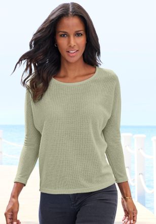 Vivance Langarmshirt VIVANCE aus weichem Strukturstrick, Damen, Gr. 32/34, gr&uuml;n (khaki), Strick, Obermaterial: 70% Polyester (REPREVE), 30% Viskose, unifarben