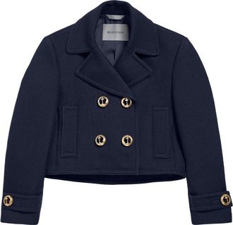 Balenciaga Navy Notched Lapel Trench Coat